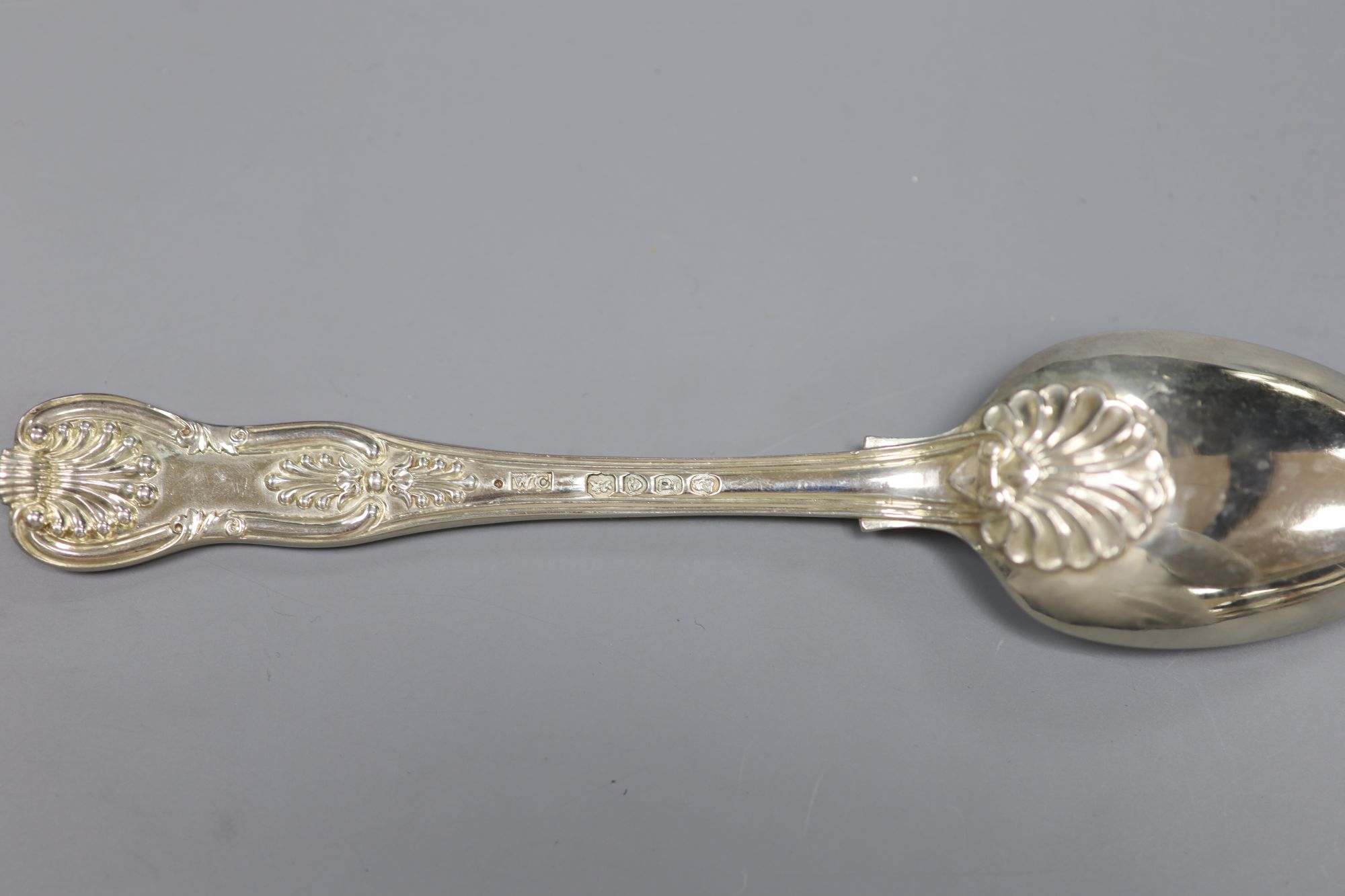 A set of four William IV silver Kings pattern dessert spoons, William Chawner II, London, 1830, 7.8oz.